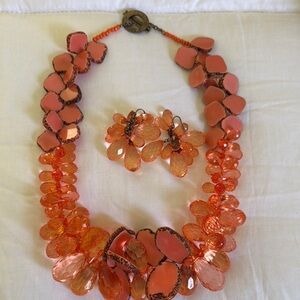 Elegant Orange Statement Necklace and Earring Set